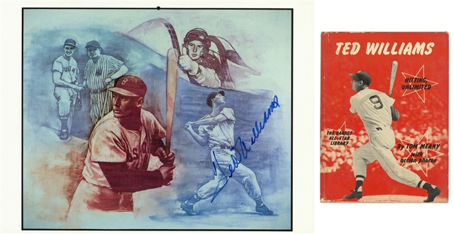 Ted Williams Signed 10x13 Calendar Page and "Hitting, Unlimited" Book (JSA)